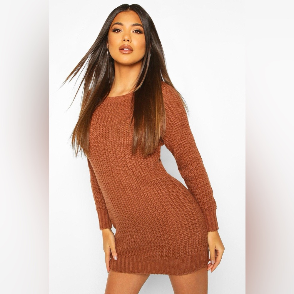 BOOHOO Soft Knit Sweater Dress XS in Tabacoo